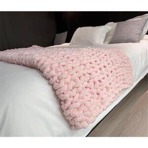 Chunky Knit Blanket Chenille Throw Blanket Soft Cozy Couch Bed Pink Decor